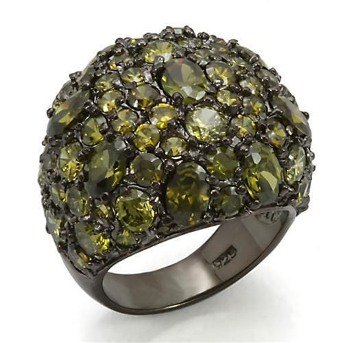 LOS291 - Ruthenium 925 Sterling Silver Ring with AAA Grade CZ  in Olivine color - Alamode