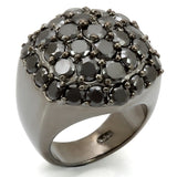 LOS302 - Ruthenium 925 Sterling Silver Ring with AAA Grade CZ  in Jet - Alamode
