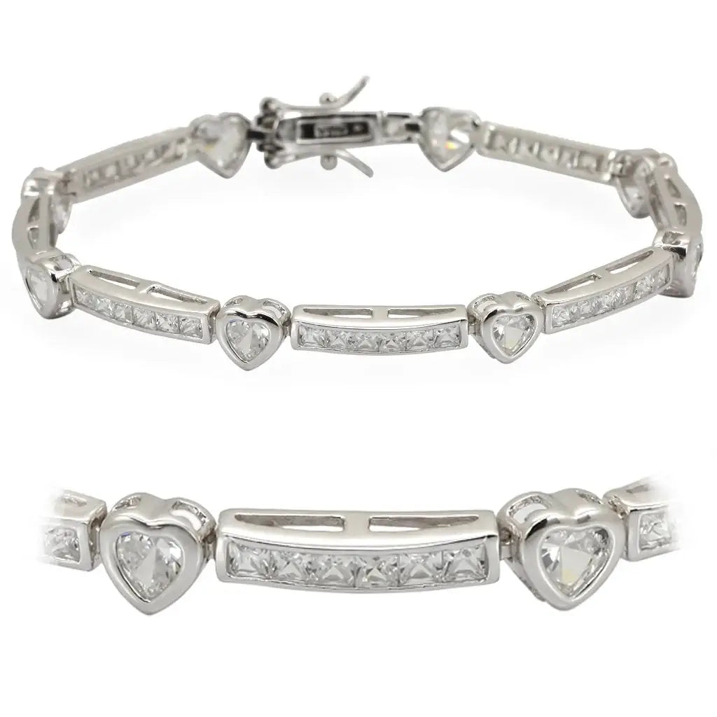 Rhodium Sterling Silver Bracelet with AAA Grade CZ in Clear - Alamode - Flyclothing LLC