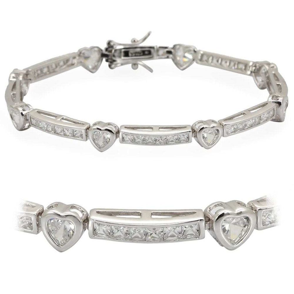 LOS326 - Rhodium Sterling Silver Bracelet with AAA Grade CZ in Clear - Alamode - Flyclothing LLC