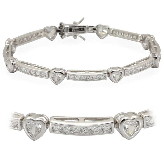 LOS326 - Rhodium Sterling Silver Bracelet with AAA Grade CZ in Clear - Alamode - Flyclothing LLC