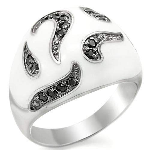 LOS355 - Rhodium + Ruthenium 925 Sterling Silver Ring with AAA Grade CZ in Jet - Alamode - Flyclothing LLC