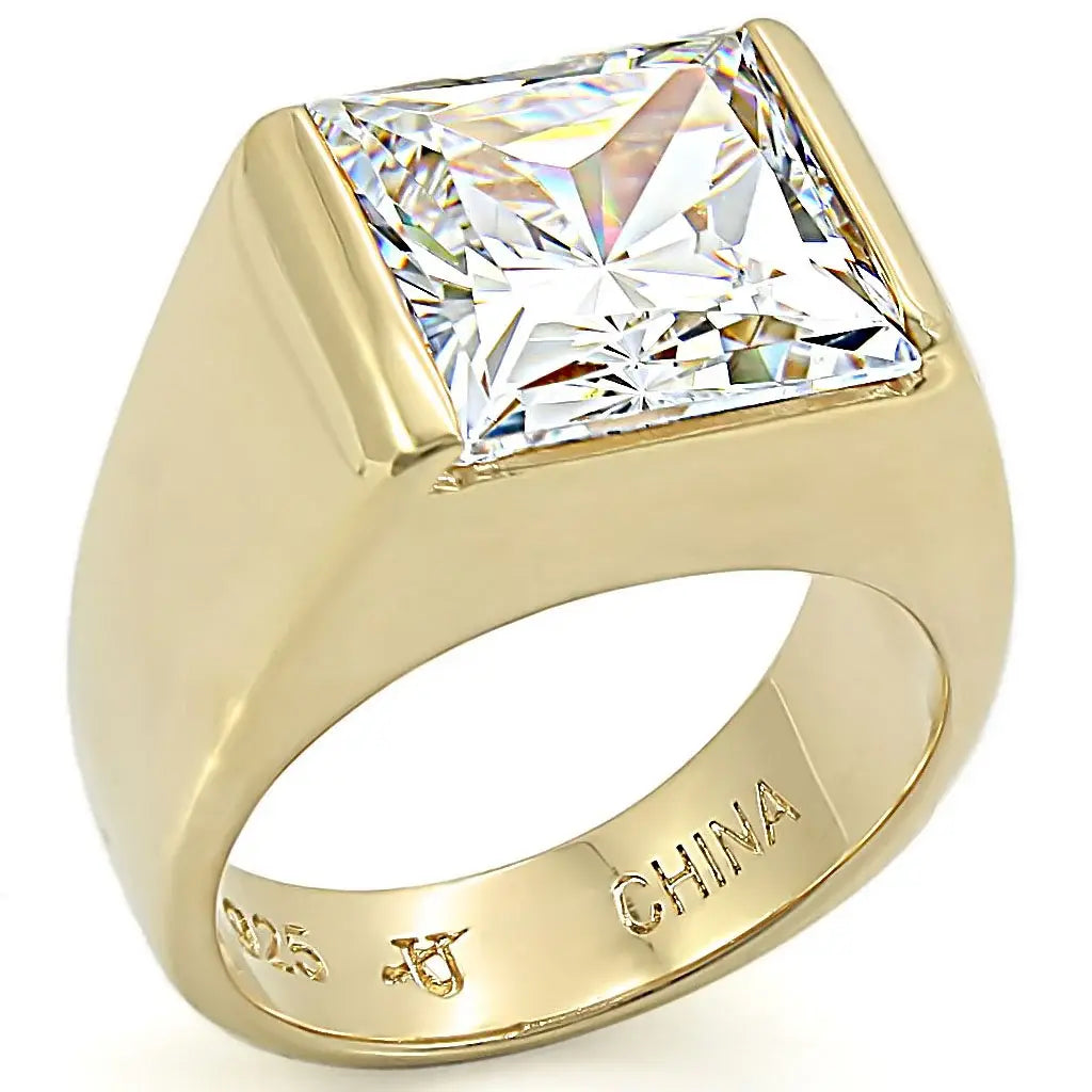 LOS375 - Gold 925 Sterling Silver Ring with AAA Grade CZ in Clear - Alamode - Flyclothing LLC