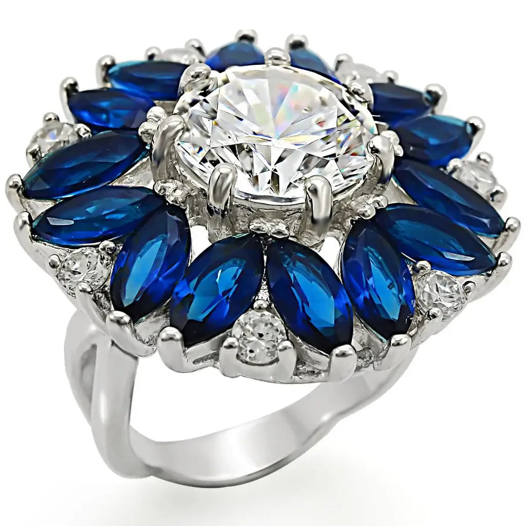 LOS386 - High-Polished 925 Sterling Silver Ring with AAA Grade CZ in Clear - Alamode - Flyclothing LLC