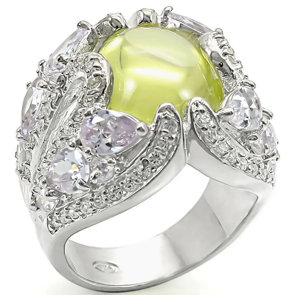 LOS391 - High-Polished 925 Sterling Silver Ring with AAA Grade CZ in Apple Green color - Alamode - Flyclothing LLC