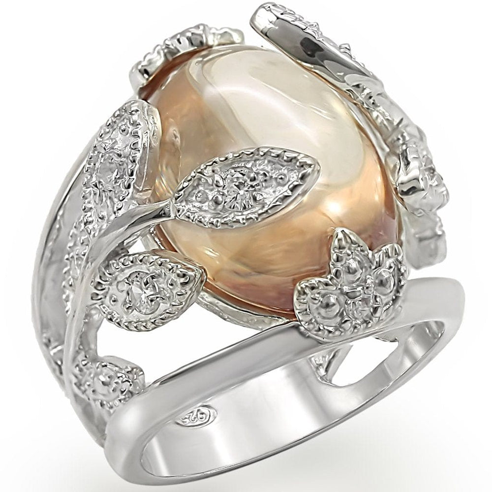 LOS392 - High-Polished 925 Sterling Silver Ring with AAA Grade CZ  in Champagne - Alamode