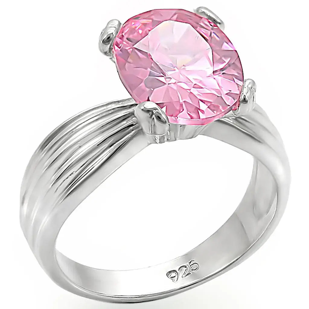 LOS393 - High-Polished 925 Sterling Silver Ring with AAA Grade CZ in Rose - Alamode - Flyclothing LLC