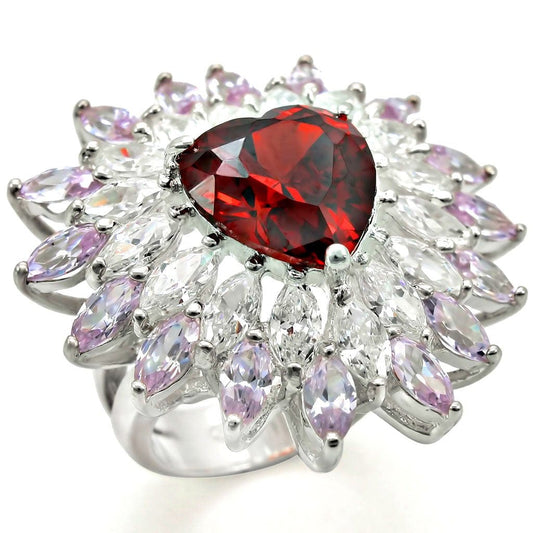 LOS399 - High-Polished 925 Sterling Silver Ring with AAA Grade CZ  in Garnet
