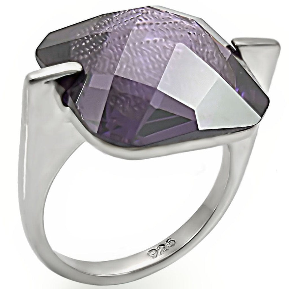 LOS409 - High-Polished 925 Sterling Silver Ring with AAA Grade CZ  in Amethyst - Alamode