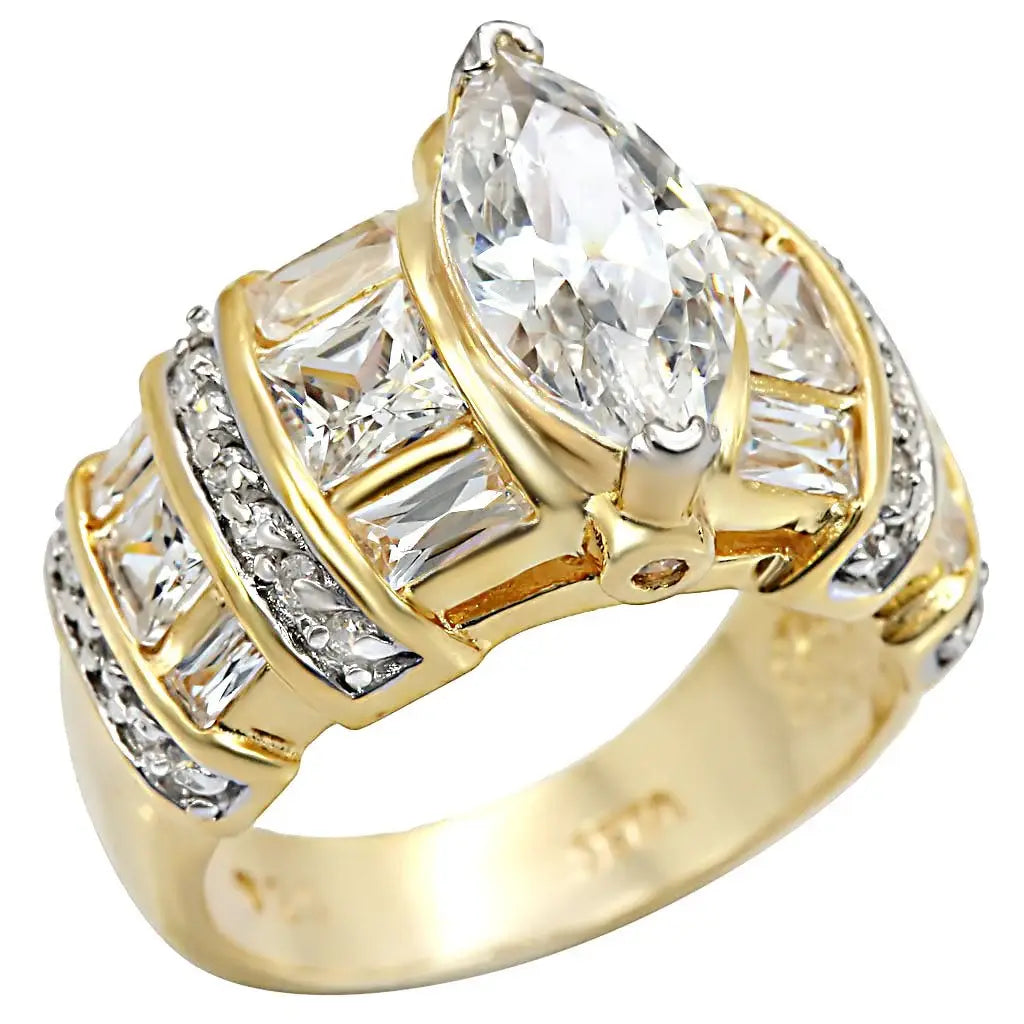 LOS414 - Gold+Rhodium 925 Sterling Silver Ring with AAA Grade CZ in Clear - Alamode - Flyclothing LLC