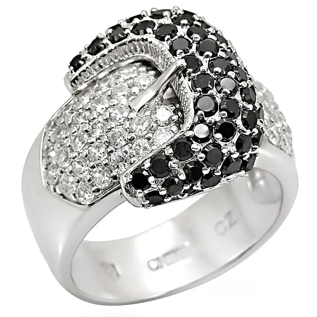 LOS415 - Rhodium 925 Sterling Silver Ring with AAA Grade CZ in Black Diamond - Alamode - Flyclothing LLC