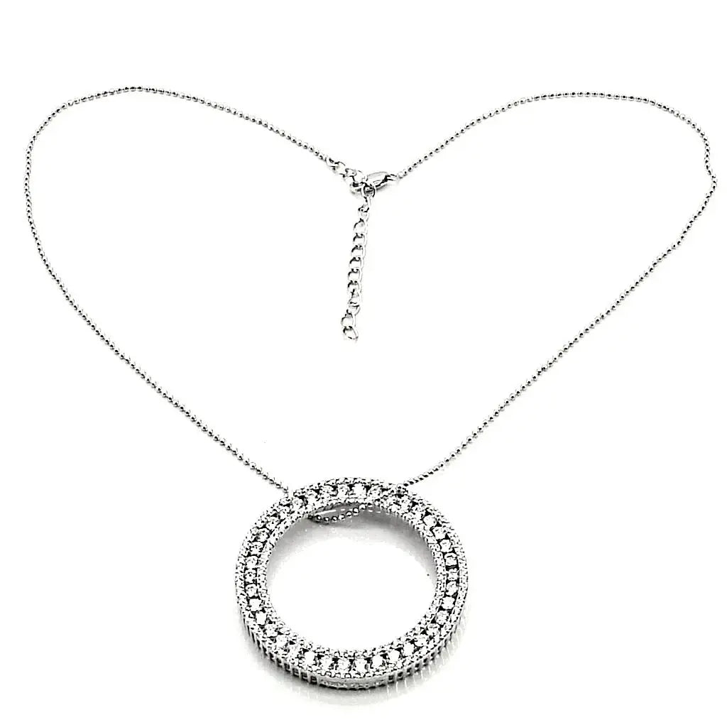 LOS417 - Rhodium 925 Sterling Silver Chain Pendant with AAA Grade CZ in Clear - Alamode - Flyclothing LLC