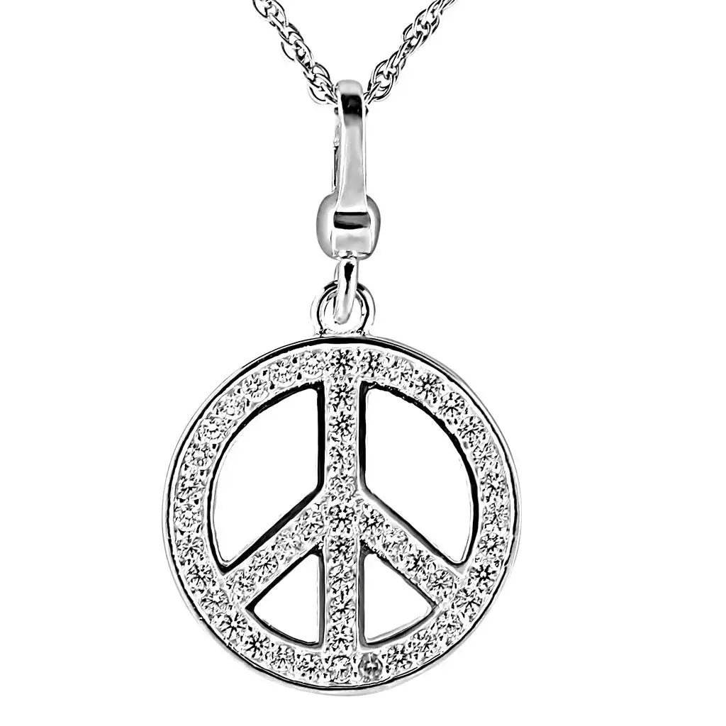 LOS420 - Silver 925 Sterling Silver Chain Pendant with AAA Grade CZ in Clear - Alamode - Flyclothing LLC