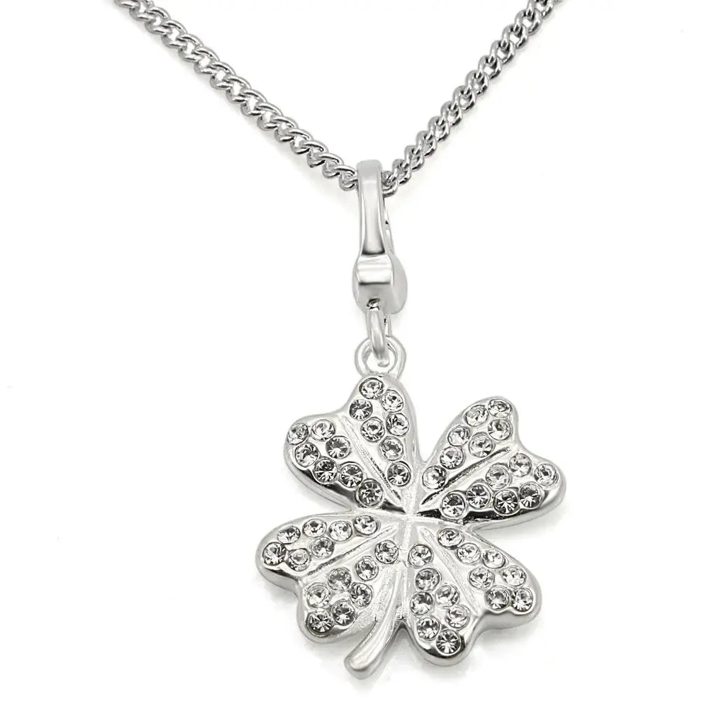 LOS425 - Silver 925 Sterling Silver Chain Pendant with Top Grade Crystal in Clear - Alamode - Flyclothing LLC