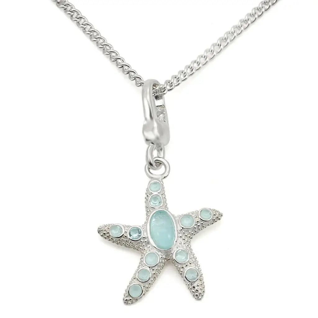 LOS442 - Silver 925 Sterling Silver Chain Pendant with Synthetic Synthetic Glass in Sea Blue - Alamode - Flyclothing LLC