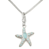 LOS442 - Silver 925 Sterling Silver Chain Pendant with Synthetic Synthetic Glass in Sea Blue - Alamode
