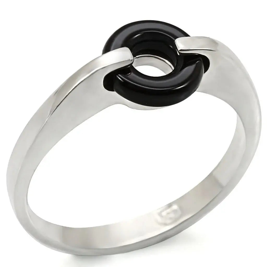 LOS456 - Silver 925 Sterling Silver Ring with Semi-Precious Agate in Jet - Alamode - Flyclothing LLC