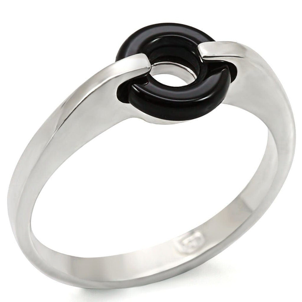 LOS456 - Silver 925 Sterling Silver Ring with Semi-Precious Agate in Jet - Alamode