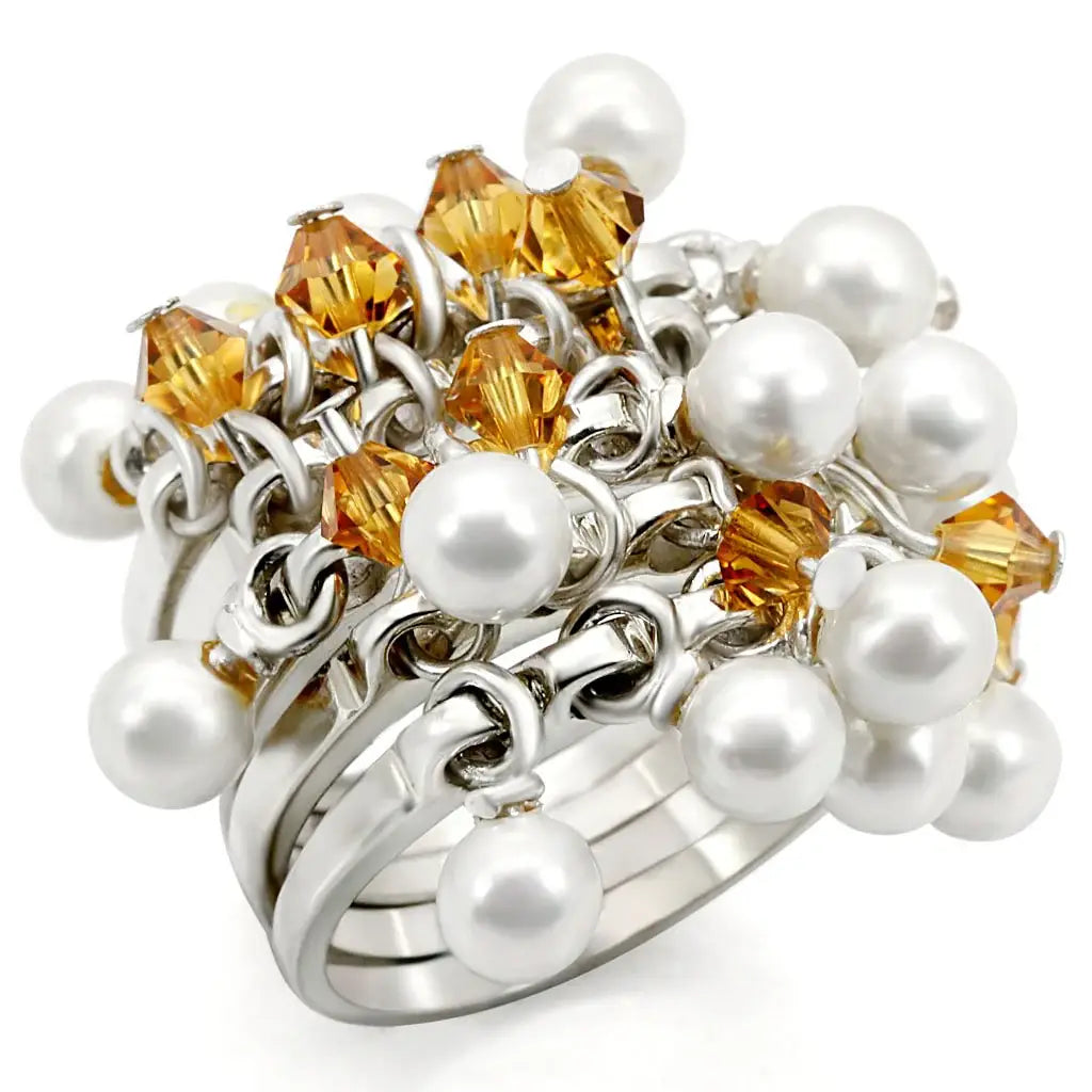 LOS465 - Silver 925 Sterling Silver Ring with Top Grade Crystal in Topaz - Alamode - Flyclothing LLC