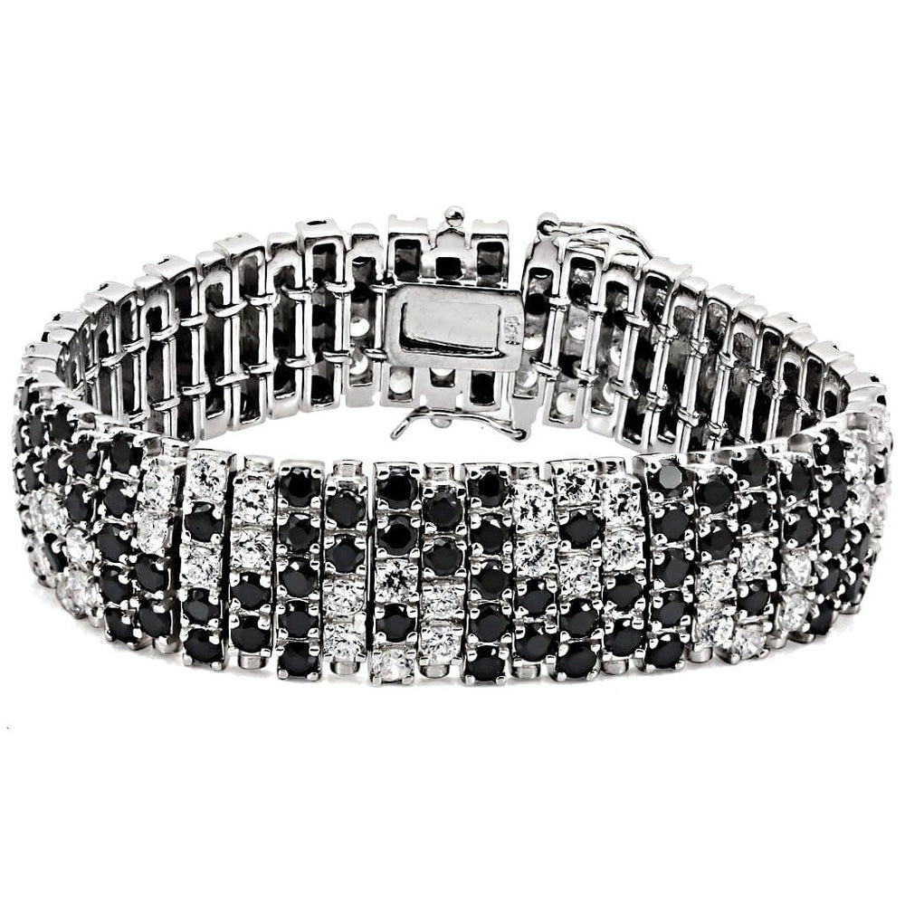 LOS476 - Rhodium 925 Sterling Silver Bracelet with AAA Grade CZ  in Black Diamond - Alamode