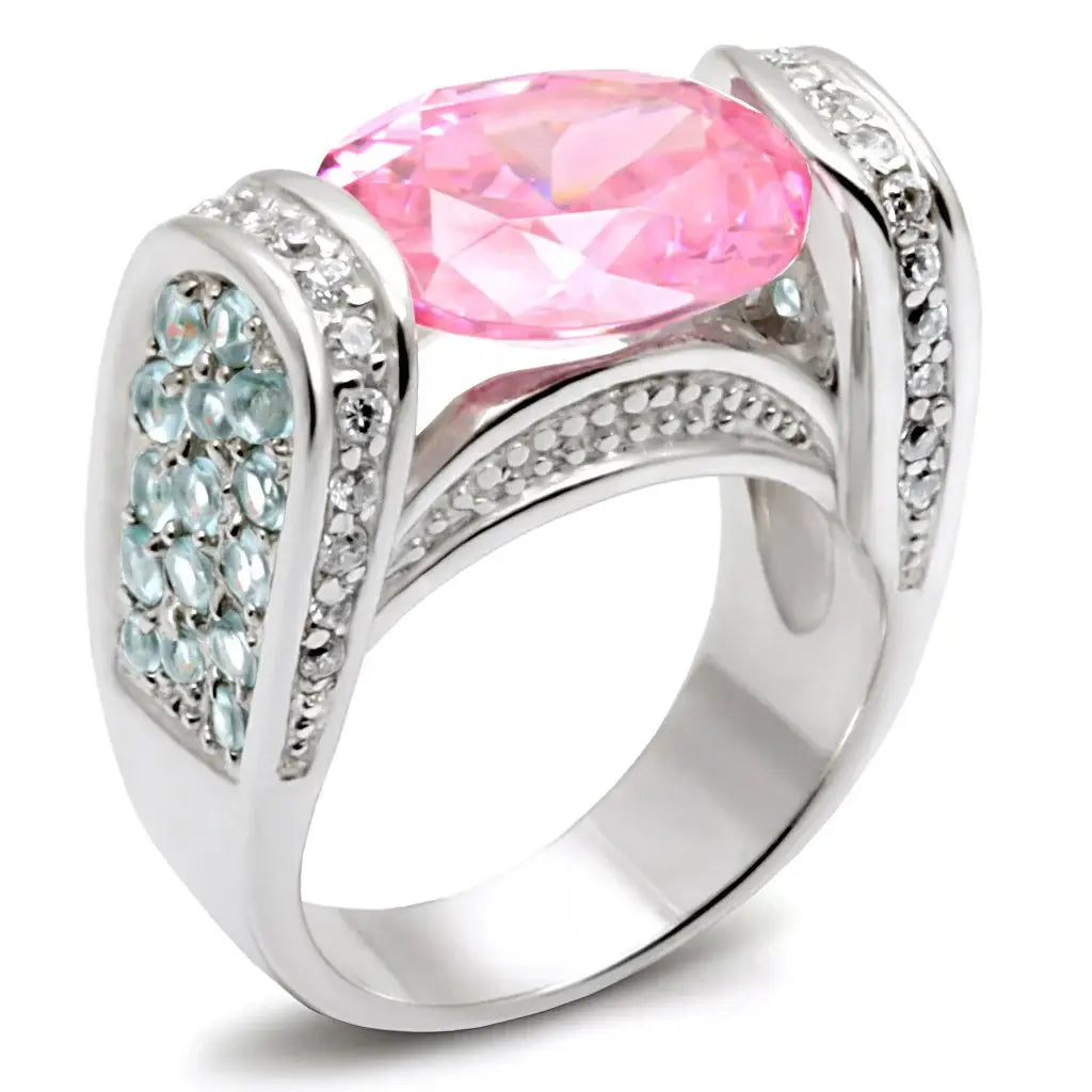 LOS488 - Silver 925 Sterling Silver Ring with AAA Grade CZ in Rose - Alamode - Flyclothing LLC