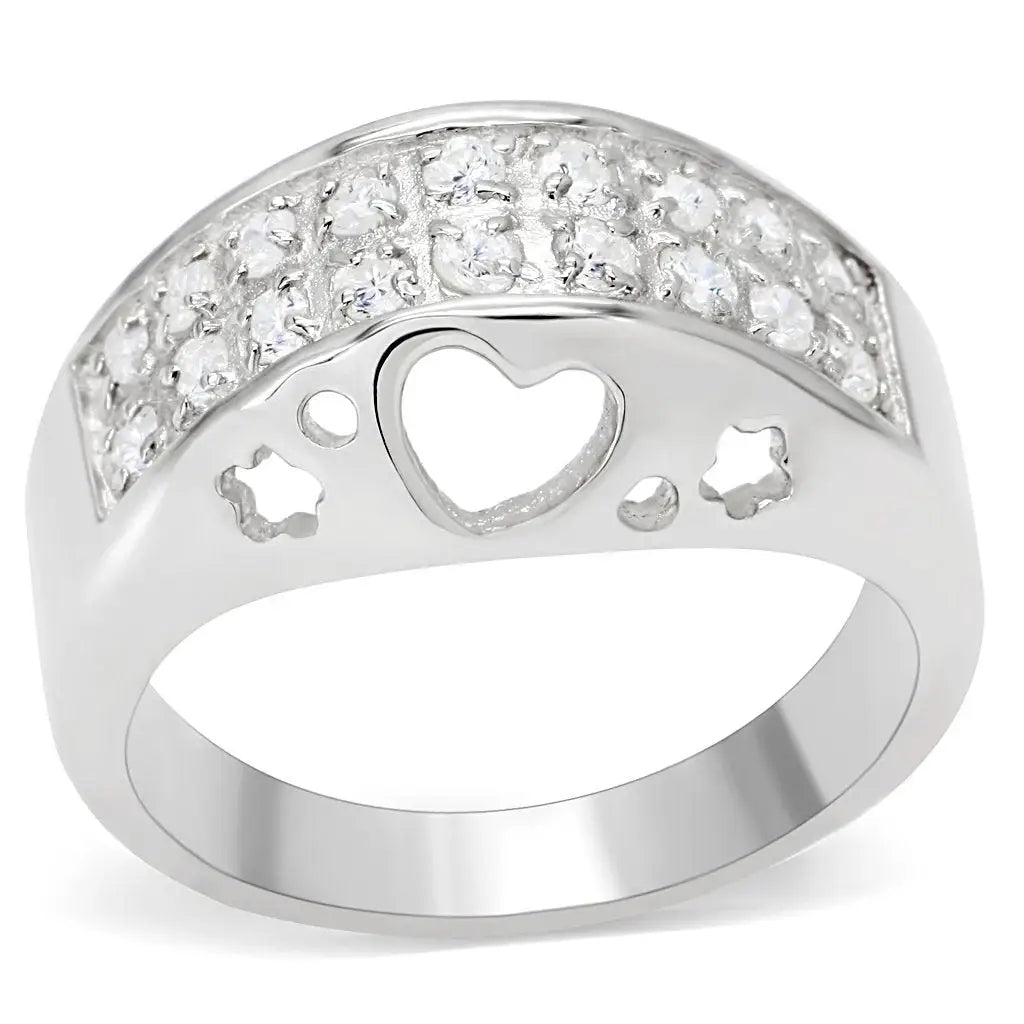 LOS506 - Silver 925 Sterling Silver Ring with AAA Grade CZ in Clear - Alamode - Flyclothing LLC