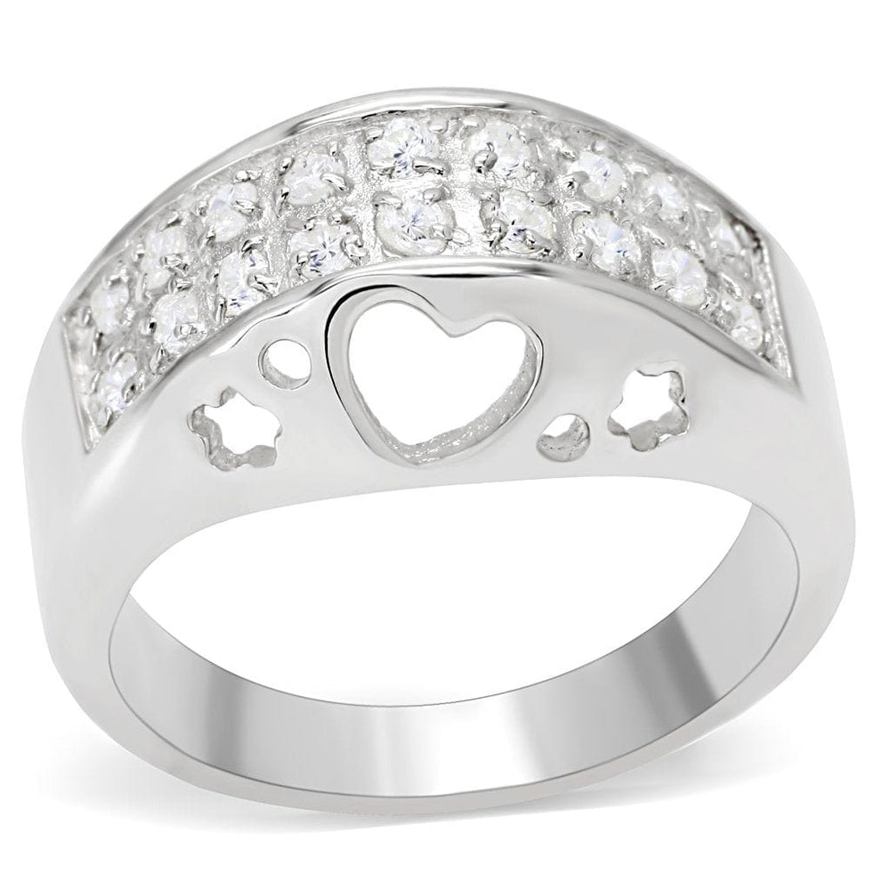 LOS506 - Silver 925 Sterling Silver Ring with AAA Grade CZ  in Clear - Alamode