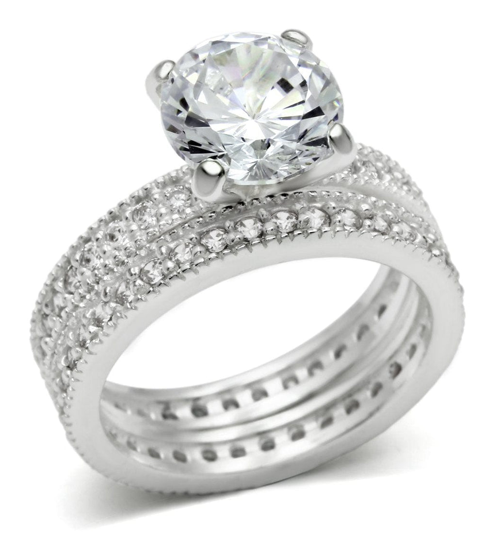 LOS527 - Rhodium 925 Sterling Silver Ring with AAA Grade CZ  in Clear - Alamode