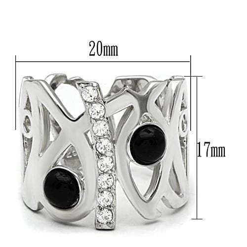 LOS532 - Silver 925 Sterling Silver Ring with Semi-Precious Onyx in Jet - Alamode - Flyclothing LLC