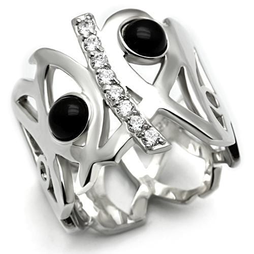 LOS532 - Silver 925 Sterling Silver Ring with Semi-Precious Onyx in Jet - Alamode