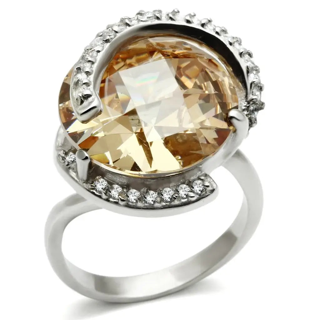 LOS540 - Silver 925 Sterling Silver Ring with AAA Grade CZ in Champagne - Alamode - Flyclothing LLC