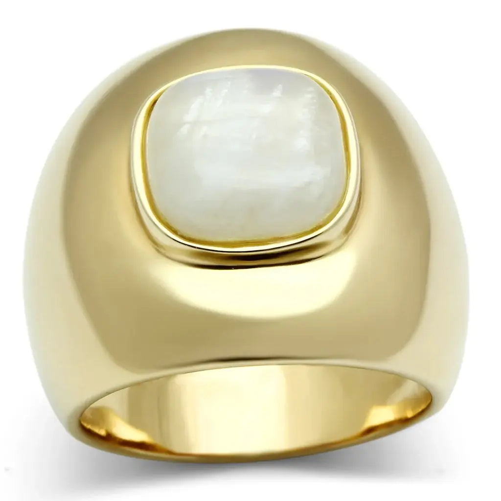LOS544 - Gold 925 Sterling Silver Ring with Semi-Precious Moon Stone in White - Alamode - Flyclothing LLC
