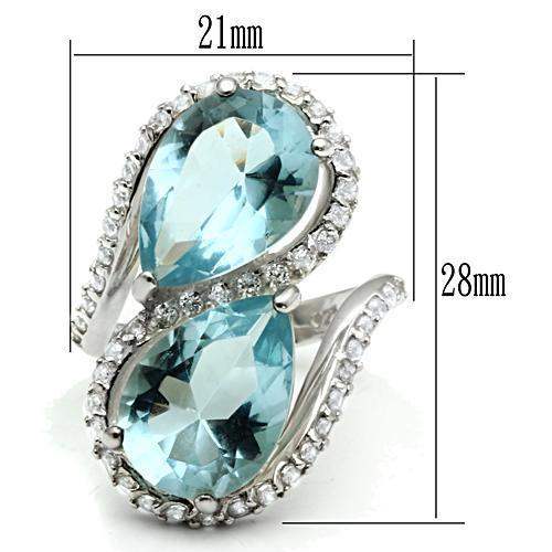 LOS548 - Silver 925 Sterling Silver Ring with Synthetic Synthetic Glass in Sea Blue - Alamode - Flyclothing LLC