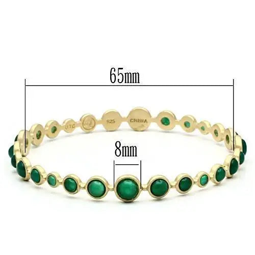 LOS550 - Matte Gold 925 Sterling Silver Bangle with Semi-Precious Onyx in Emerald - Alamode - Flyclothing LLC