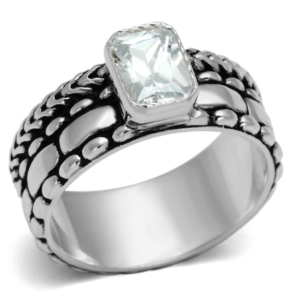 LOS553 - Silver 925 Sterling Silver Ring with AAA Grade CZ  in Clear - Alamode