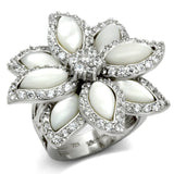 LOS556 - Rhodium 925 Sterling Silver Ring with Precious Stone Conch in White - Alamode