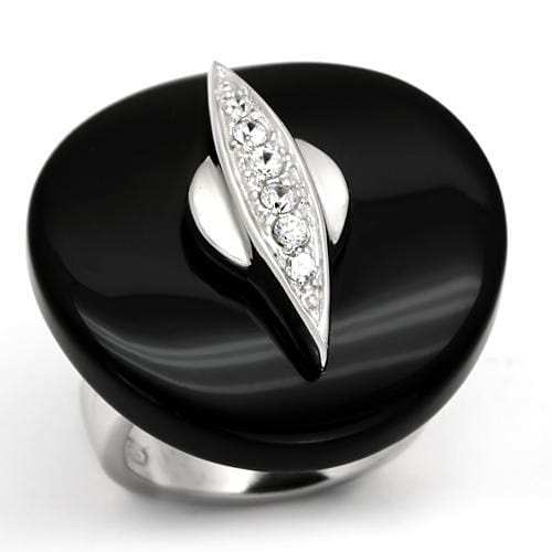 LOS564 - Rhodium 925 Sterling Silver Ring with Semi-Precious Agate in Jet - Alamode - Flyclothing LLC