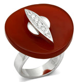 LOS565 - Rhodium 925 Sterling Silver Ring with Semi-Precious Agate in Garnet