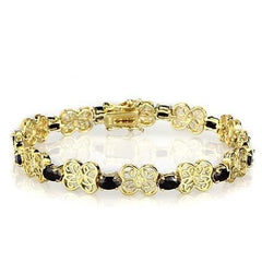 LOS602 - Gold 925 Sterling Silver Bracelet with AAA Grade CZ  in Jet