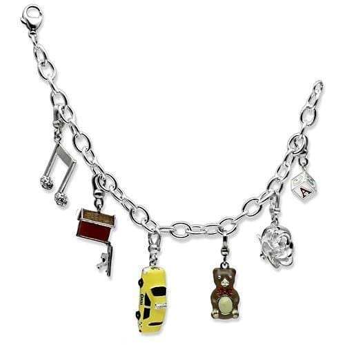 LOS604 - Silver 925 Sterling Silver Bracelet with Top Grade Crystal in Clear - Alamode - Flyclothing LLC