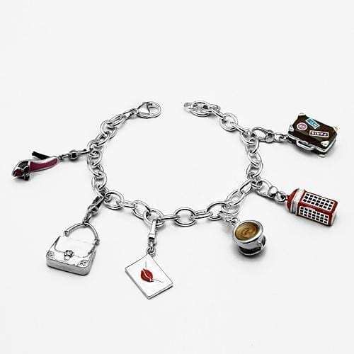 LOS606 - Silver 925 Sterling Silver Bracelet with Epoxy in Multi Color - Alamode - Flyclothing LLC