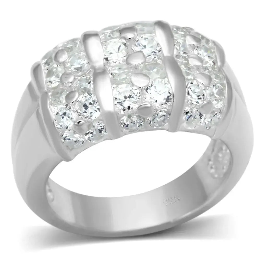 LOS630 - Silver 925 Sterling Silver Ring with AAA Grade CZ in Clear - Alamode - Flyclothing LLC