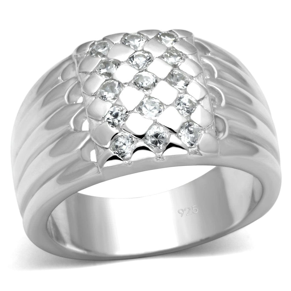 LOS639 - Silver 925 Sterling Silver Ring with AAA Grade CZ  in Clear - Alamode
