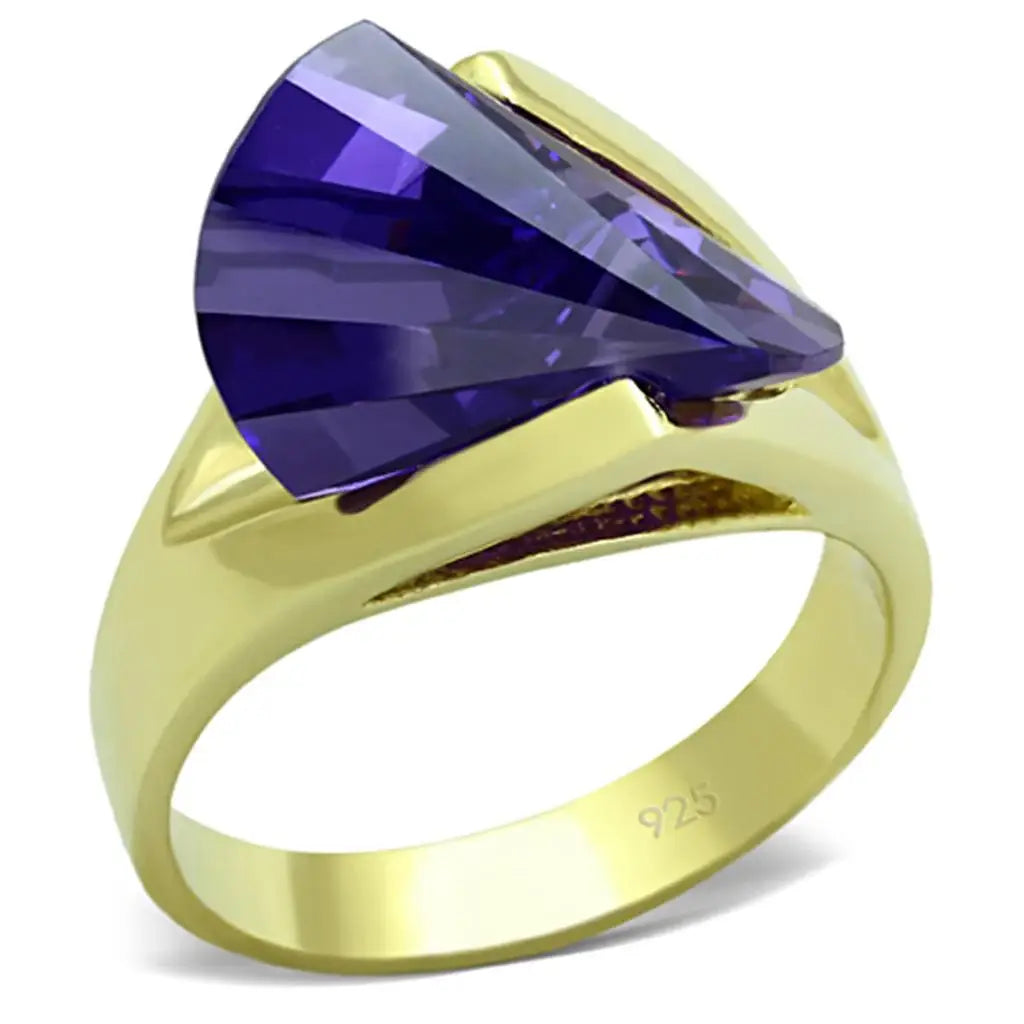 LOS656 - Gold 925 Sterling Silver Ring with AAA Grade CZ in Tanzanite - Alamode - Flyclothing LLC