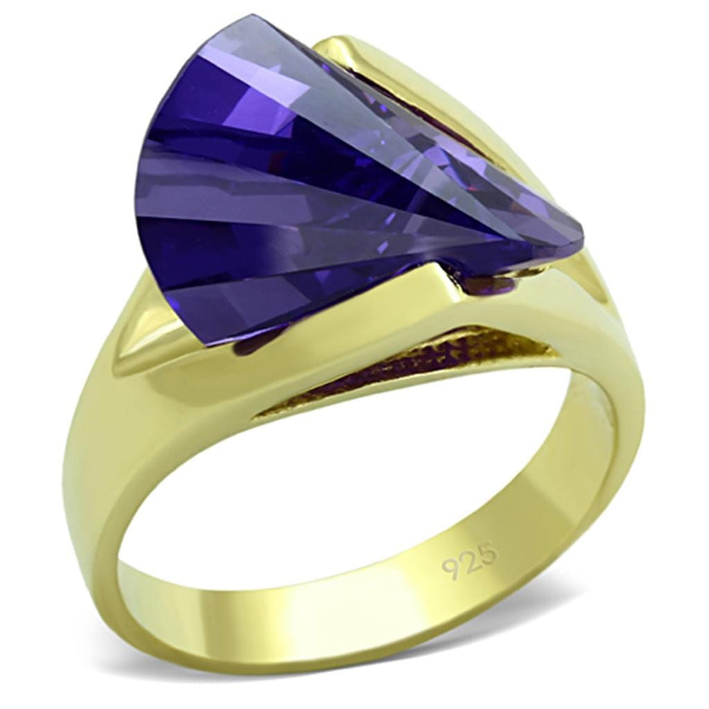 LOS656 - Gold 925 Sterling Silver Ring with AAA Grade CZ  in Tanzanite - Alamode