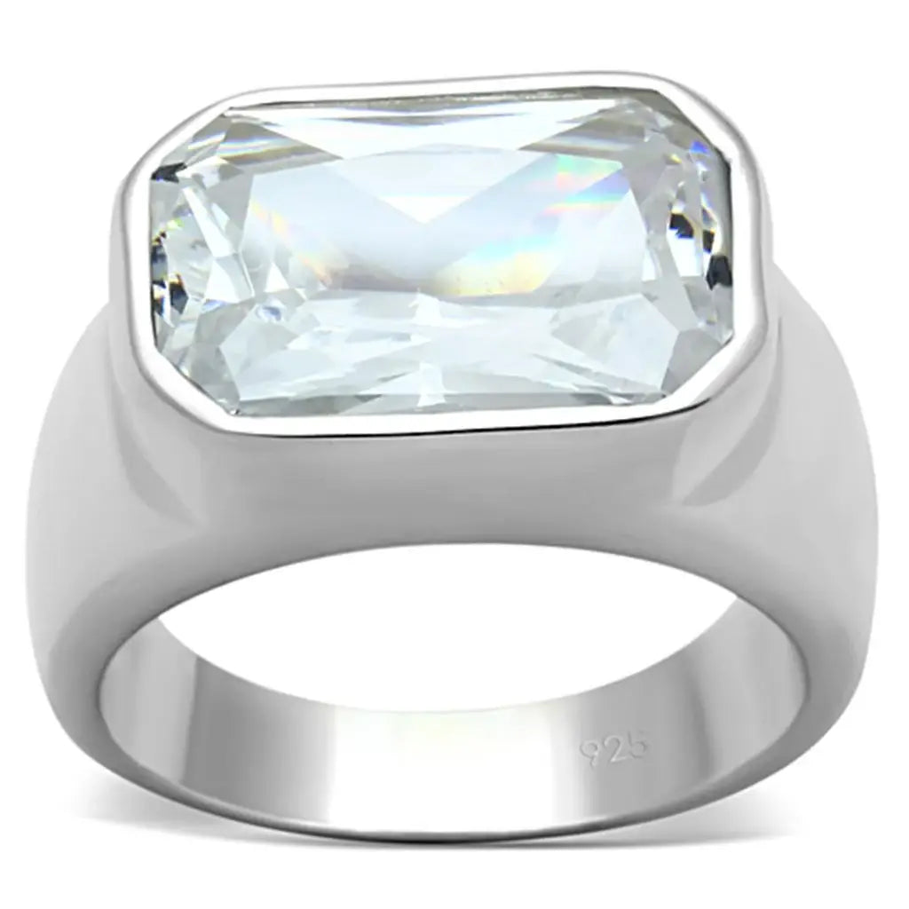 LOS671 - Silver 925 Sterling Silver Ring with AAA Grade CZ in Clear - Alamode - Flyclothing LLC