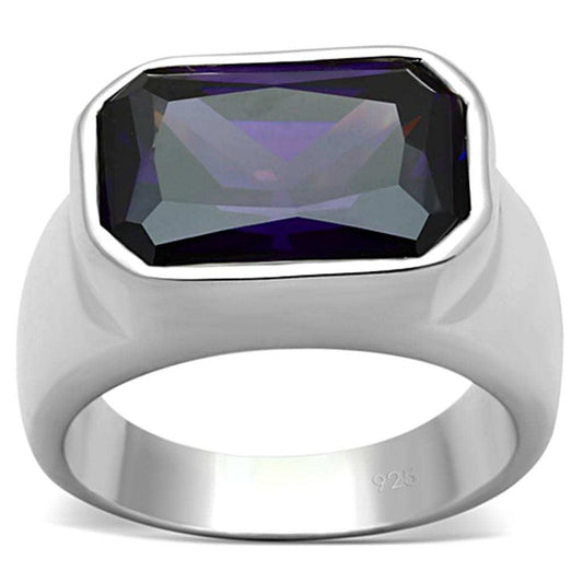 LOS672 - Silver 925 Sterling Silver Ring with AAA Grade CZ in Amethyst - Alamode - Flyclothing LLC