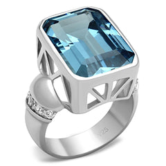 LOS679 - Silver 925 Sterling Silver Ring with Synthetic Spinel in Sea Blue