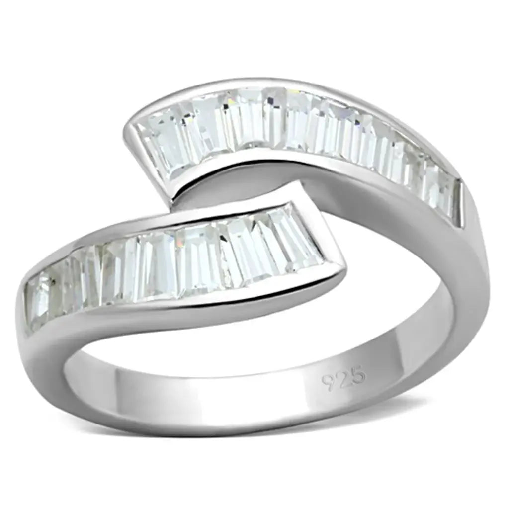 LOS705 - Silver 925 Sterling Silver Ring with AAA Grade CZ in Clear - Alamode - Flyclothing LLC