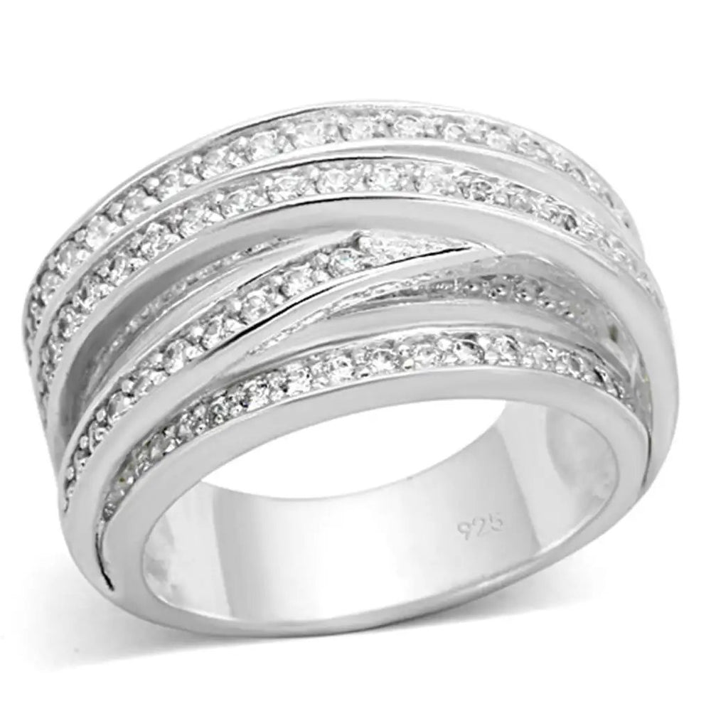 LOS716 - Silver 925 Sterling Silver Ring with AAA Grade CZ  in Clear - Alamode